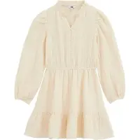 We fashion midi jurk met plooien - beige Meisjes Katoen V-hals Effen - maat 134/140