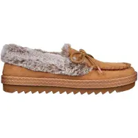 SKECHERS Comfortabele, platte leren mocassin-pantoffels voor dames van het merk Cozy Kiss (Kastanje)