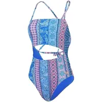Speedo Dames Paisley Zwempak Eénstuk (Blauw/Roze)