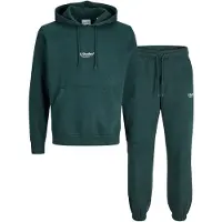 Jack & Jones Joggingpak 'JJESOHO' donkergroen / wit