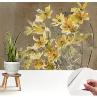 Wallfluent Zelfklevend Behang - Zonnig boeket Stickerbehang op rol - 208x146 cm - Bruin Zelfklevend Behang - Plakklare achterzijde - Voor de slaapkamer, woonkamer en hal Zelfklevend Behang