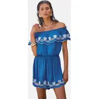 Love & roses Jumpsuit cyaan blauw / wit