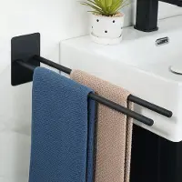 Famanu – Zelfklevende handdoekhouder, dubbele handdoekstang zonder boren, wandmontage, 40 cm matzwart handdoekenrek voor badkamer en keuken