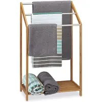 Famanu – Bamboe handdoekrek met 3 handdoekstangen, staand, modern design, afmetingen 85 x 51 x 31 cm