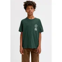 Jack & Jones JUNIOR rechtvallend T-shirt met backprint - groen Jongens Katoen Ronde hals - maat 128