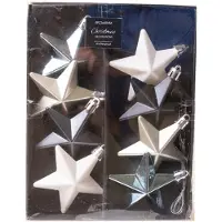 Koopman 8 Kerstballen Sterren Blauw Wit Mat Glans - Kerstdecoratie