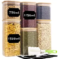 Markenlos – Set van 6 glazen voorraaddozen met deksel, 750 ml, 1150 ml en 1500 ml, rechthoekige voorraadpotten voor pasta, muesli, bonen en cornflakes