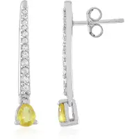 Cavill - 925 Sterling Zilver Oorbellen - 18K Platina Verguld - Gele Ceylon Saffier 0,728ct - Peervorm - Pavé Tanzaniaanse Zirkonen - Elegant