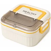 VHV - RVS Lunchbox met Uitneembare Binnenbak - Verdeelde Bento Box met Lekvrij Deksel - Voor Werk en School - Geel