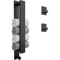 Famanu – Handdoekhouder zonder boren voor badkamer, gastendoekhouder met 2 handdoekhaken, zelfklevend, voor op de muur, 40 cm, kleur matzwart
