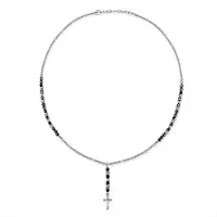 Frank 1967 7FN-0092 – Ketting Heren – Kruis Ketting – Zwarte Agaat – Roestvrij Staal – 50+10 cm – Cadeau voor Mannen