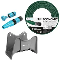 Cellfast Economic tuinslang 1/2" 10 m + slanghouder grijs + set met Basic rechte sproeikop 1/2"