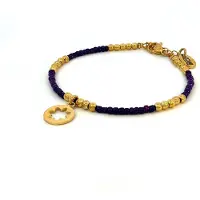 CO88 Collection CO88 Colection 8CB-91016 Stalen Armband met Kralen - Dames - Goudkleurig - 3 mm - Paars - 2,5 mm - Ster - 10 mm - 16,5 + 3 cm