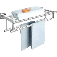 Famanu – Wandmontage handdoekenrek van 60 cm, dubbele handdoekplank voor badkamer, handdoekhouder van roestvrij staal, gepolijst