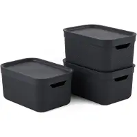 Markenlos Opbergboxen set, 3 stuks, 5 liter, 26,5 x 18,5 x 20 cm, stapelbaar, zwart