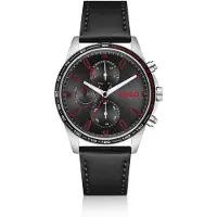 HUGO #Drift Horloge met zwarte wijzerplaat en zwarte leren polsband