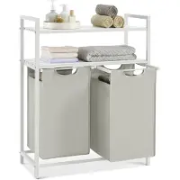 Vasagle - Wasmand - Wassorteerder - 2 Vakken - 2 Planken - Uittrekbare en Afneembare Waszak - 92 L