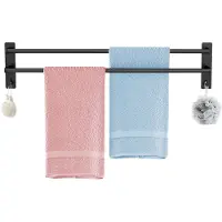 Famanu – Handdoekenrek zonder boren, zwart, 80 cm, wandmontage, zelfklevende handdoekhouder voor badkamer