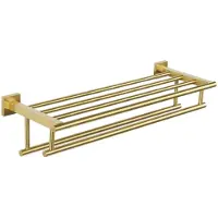 Famanu – Wandmontage handdoekenrek van 60 cm, dubbele handdoekplank voor badkamer, handdoekhouder van roestvrij staal in geborsteld goud