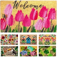 Famanu – Kokos deurmat met tulpenontwerp, 40 x 70 cm, voor binnen en buiten gebruik
