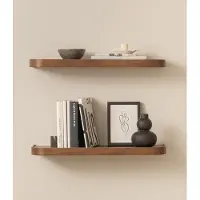 Famanu – Wandplank-set met 2 zwevende planken in echt houtfineer, wanddecoratie en opbergruimte voor badkamer, woonkamer, keuken en slaapkamer, walnoot