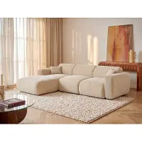 Vente-unique Grote hoekslaapbank met hoek links van beige ribfluweel met fijne ribbels POGNI van Maison Céphy