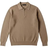 Kleidermafia Trui 'Slim Fit Knit Zipper Polo Sweater - Camel' camel