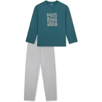 Schiesser Nachtkledij ' Nightwear ' grijs gemêleerd / donkergroen