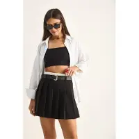 Bianco Hoge Taille Mini Skort Met Ceintuur