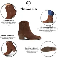 Tamaris Bruine Suède Leren Cowboy Western Ankle Boots voor Dames - 25702-41