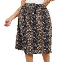 Brave Soul Midi-rok met bloemenprint en hoge taille voor dames (Zwart)