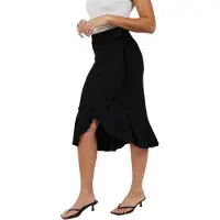 Brave Soul Midi-rok van jersey met overslag voor dames (Zwart)