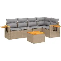 vidaXL 6-delige Loungeset met kussens poly rattan beige