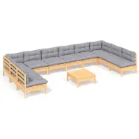 vidaXL 11-delige Loungeset met grijze kussens massief grenenhout