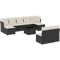 vidaXL 10-delige loungeset voor de tuin met kussens, zwart, polyrotan