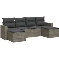 vidaXL 6-delige Loungeset met kussens poly rattan grijs