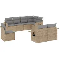 vidaXL 8-delige Loungeset met kussens poly rattan beige