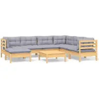 vidaXL 8-delige loungeset voor de tuin met grijze kussens, gemaakt van massief grenenhout