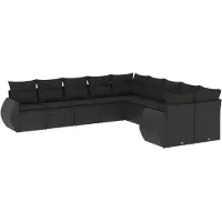 vidaXL 10-delige loungeset voor de tuin met kussens, zwart, polyrotan