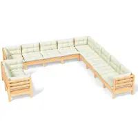 vidaXL 11-delige Loungeset met crèmekleurige kussens grenenhout