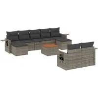 vidaXL 10-delige Loungeset met kussens poly rattan grijs