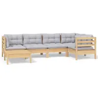 vidaXL 6-delige loungeset voor de tuin met grijze kussens, gemaakt van massief grenenhout