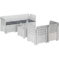 vidaXL 5-Zits Tuinbank met Kussens Rattanlook PP Wit