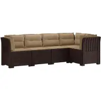 vidaXL 5-Zits Tuinbank met Kussens Rattanlook PP Bruin