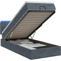 vidaXL Ottomanbed met matras en LED-verlichting, donkergrijs, 90 x 200 cm, fluweel