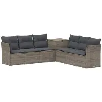 vidaXL Bankstel 7 st Grijs en Donkergrijs Poly Rattan en Staal
