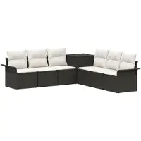 vidaXL Bankstel 7 st Zwart en Crème Wit Poly Rattan en Staal