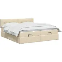 vidaXL Ottomanbed met matras en LED-verlichting, crème kleur, 200 x 200 cm, stoffen bekleding