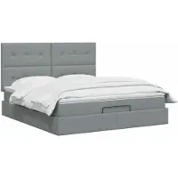 vidaXL Ottomanbed met matras en LED-verlichting, lichtgrijs, 140 x 190 cm, stof