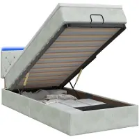 vidaXL Ottomanbed met matras en LED-verlichting, lichtgrijs, 90 x 190 cm, fluweel